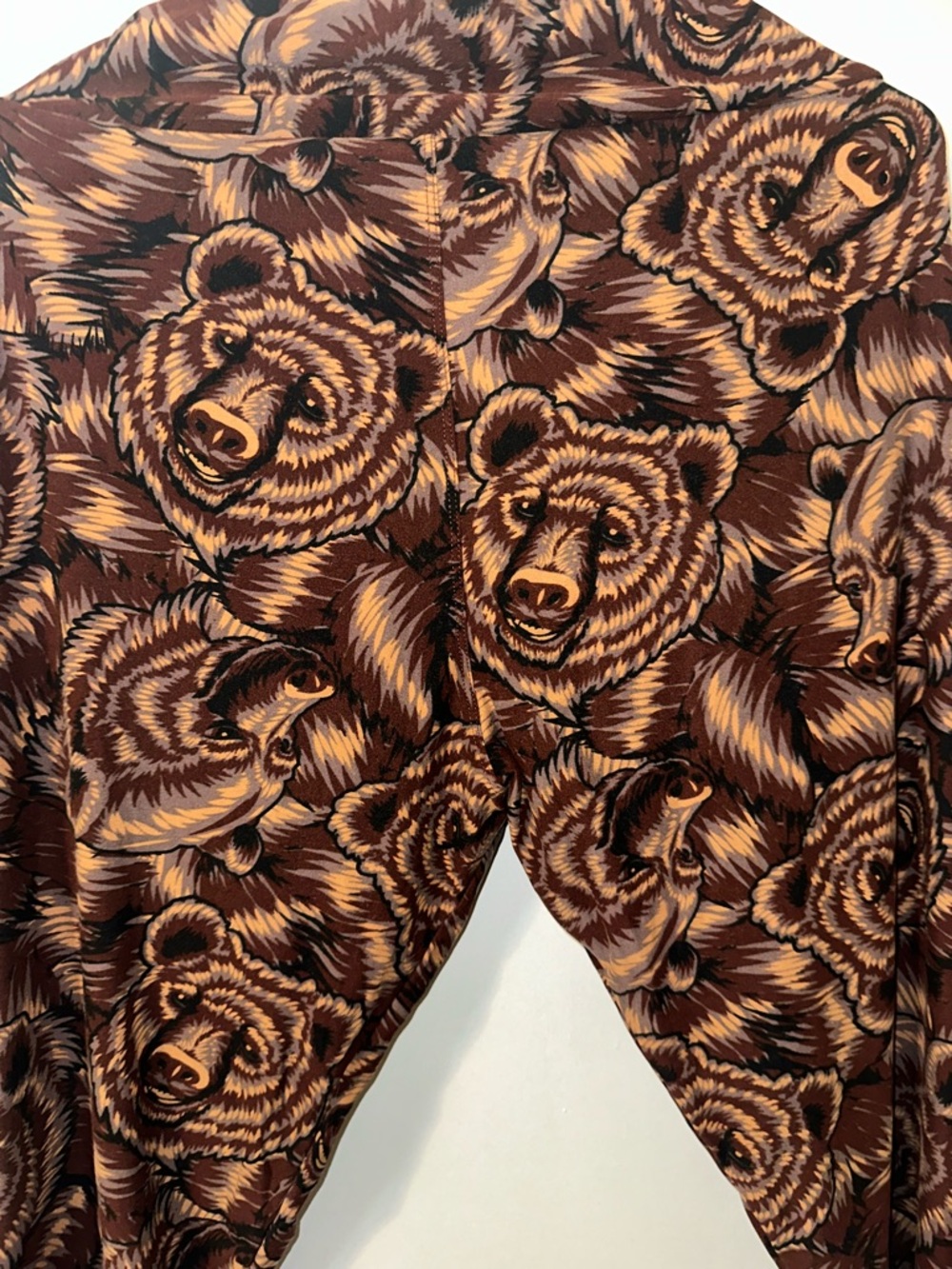 Lularoe Bear Print Leggings in Brown and Tan